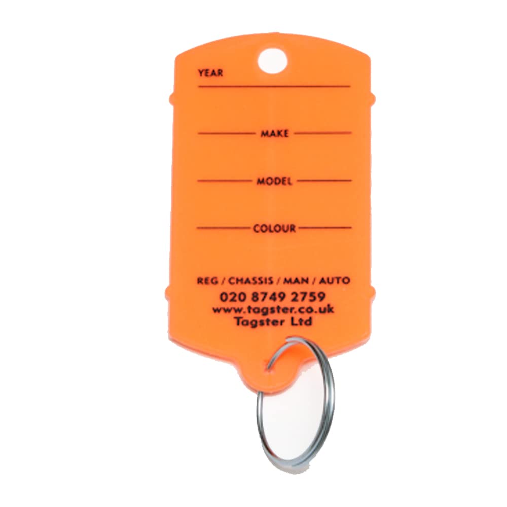 Key tags - Vehicle plastic key tags (200) with metal split rings - 11 colours (Orange)
