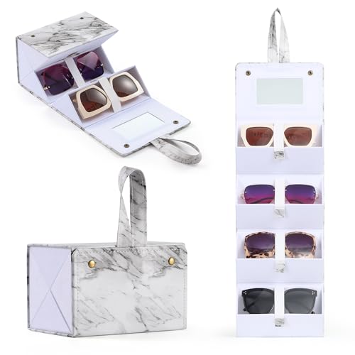 Image of Muf Travel Sunglass Organizer, 4 /5-Slot Leather Case for Multiple Sunglasses, Storage for Oversized Glasses for Men & Women