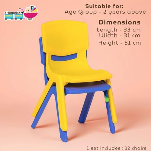 eHomeKart Baby Plastic Kids Chair Set (L33 X B31 X H51 cm, 12 Chairs, Multicolour)