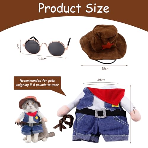 1 x Cowboy-Kostüm für Haustiere, 1 x schwarze Brille, lustiges Hunde-Kostüm, stehendes Haustier-Kostüm, Cowboy-Uniform für Haustiere, inkl