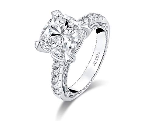 WOAINI 4.5ct Center 10mm CZ Cubic Zirconia 925 Sterling Silver Cushion Cut Engagement Rings for Women, Wedding, Anniversary, Promise (7)