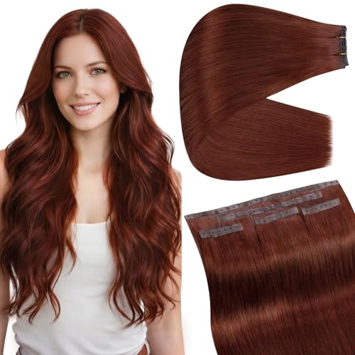 Image of Full Shine Butterfly Weft Human Hair Extensions 24 Inch Cinnamon Copper | 5Pcs Double Layer Weft, 100g Long Hair Extension Look, Vacation Style, Thin Hair Transformation, Micro Beads Installation