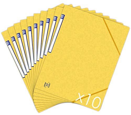 OXFORD TopFile+ Lot de 10 Chemises Cartonnées Sans Rabats avec Elastiques Format A4 Jaune