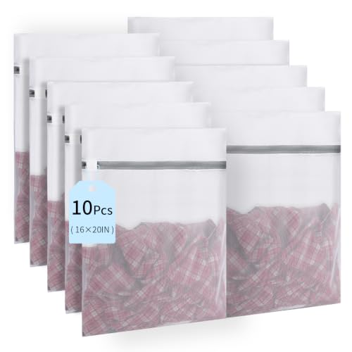10 Pcs Mesh Laundry Bags,16 x 20 Inches Delicate Wash bags for Home College Dorm,Washable Zipper Design Travel Mesh Laundry for Clothes, lingerie, Sheet, Shoes