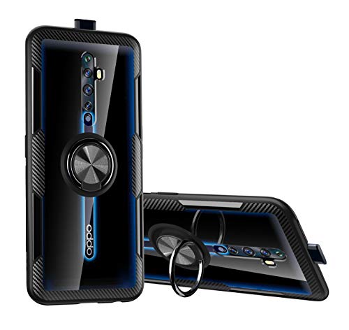 SORAKA Cover Trasparente per OPPO Reno2 Z con Supporto anello,Cover Acrilico trasparente Custodia OPPO Reno2 Z con piastra metallica per Supporto Auto Smartphone Magnetico