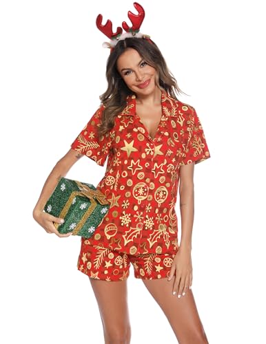 Image of Pjmlifecoco Women's Modal Pajama Set Short Sleeve Button Down Two Piece Soft Sleepwear with Shorts Loungewear S-XXL