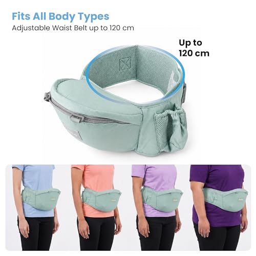 Image of Cherilo Baby Carrying Bag with 4 Carry Positions, Hip Seat Baby Carrier for 0 to 3 Year Baby, Adjustable New Born to Toddler Carrier up to 15 Kgs (Green)