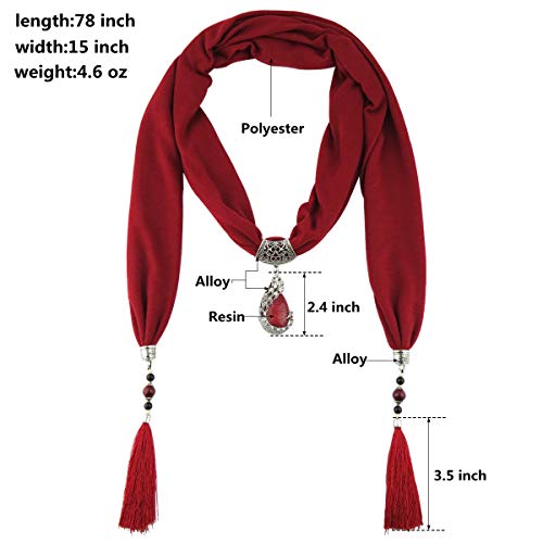 Vintage Polyester Scarf Alloy Resin Gem Pendant Women's Necklace Jewelry Scarves(sc0021)2