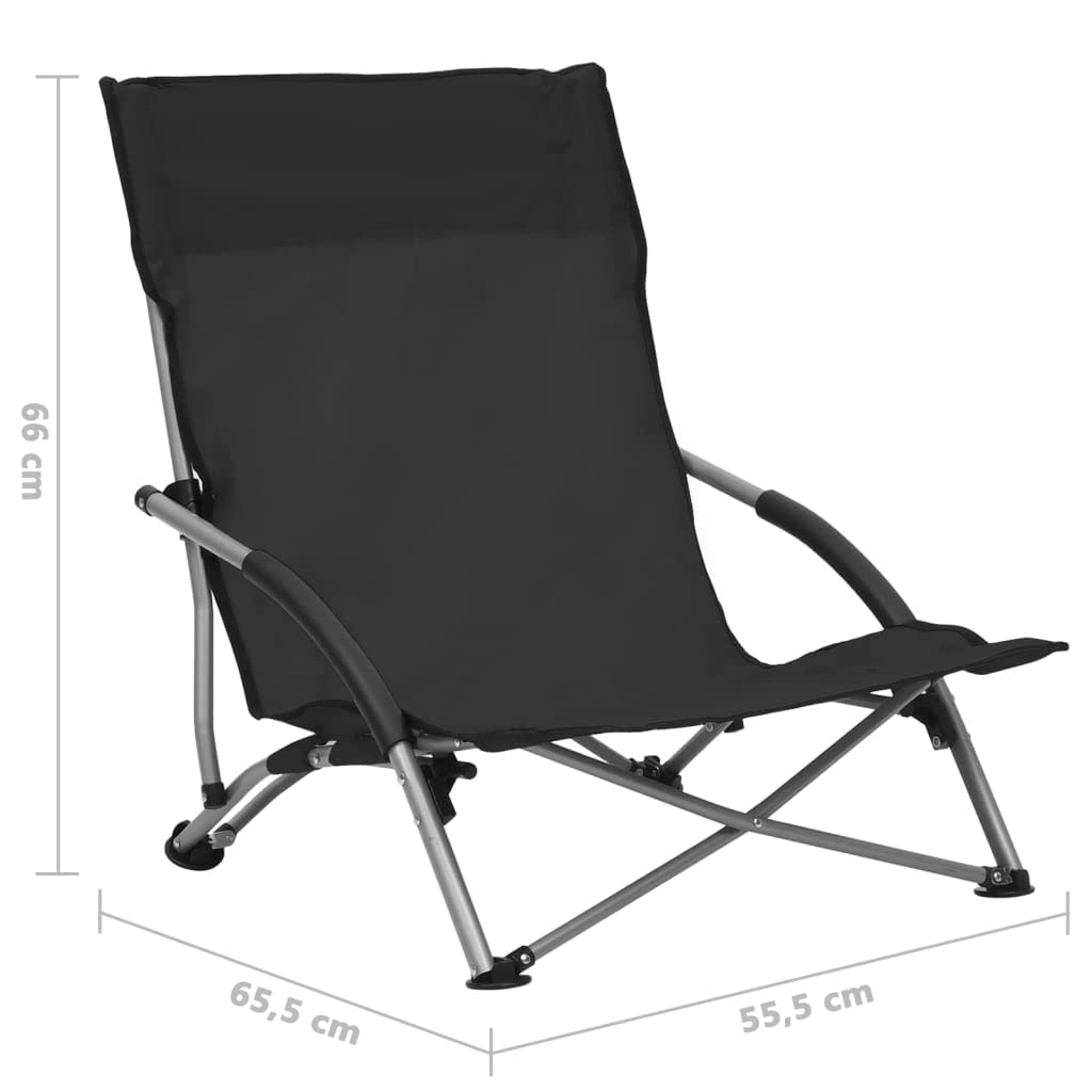 2er Set Klappbare Strandstühle Schwarz, Leichte Campingstühle Faltbar aus Oxford-Gewebe und Stahlgestell, Kompakter Gartenstuhl Set für Urlaub, Strand und Freizeit, 55,5x65,5x66 cm