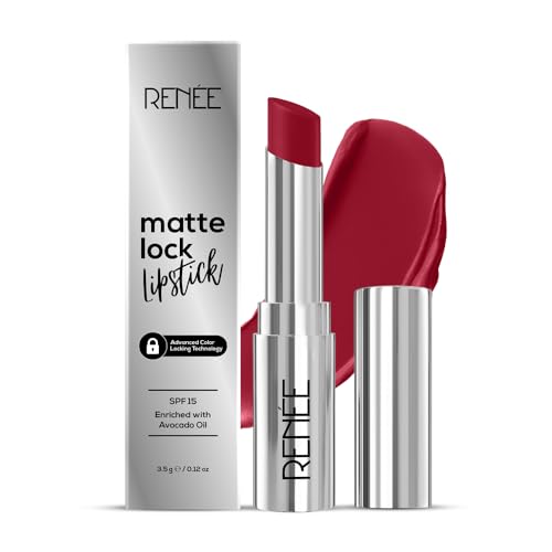 RENEE Matte Lock Lipstick – Rock, Moisturizing, Long Lasting & Weightless Formula, Intense Color Pay Off with Ultra-Matte Finish, Enriched with Avocado oil, Vitamin E, D & Beta-Carotene, 3.5 Gm