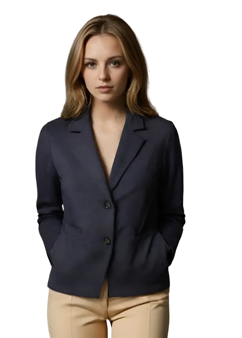 Women Cotton Blend Solid Single Breasted Blazer with Notched Lapel | Full Sleeves, Button Closure, Regular Fit Formal Blazer for Womens & Girls | Lightweight & Breathable Fabric (Blue)_53-image-30