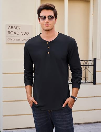 Cotrasen Mens Henley Shirts Cotton Long Sleeve Shirts 3 Button Tops Fashion Casual Basic Tee2