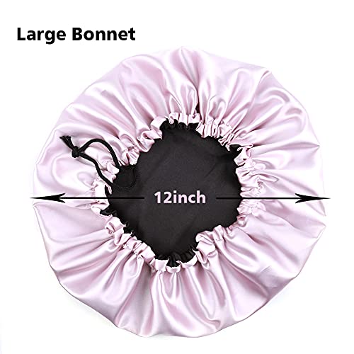 Image of Stain Bonnet Silk Sleep Cap Adjustable Satin Cap for Night Sleeping Hair Bonnet Reversible Double Layer