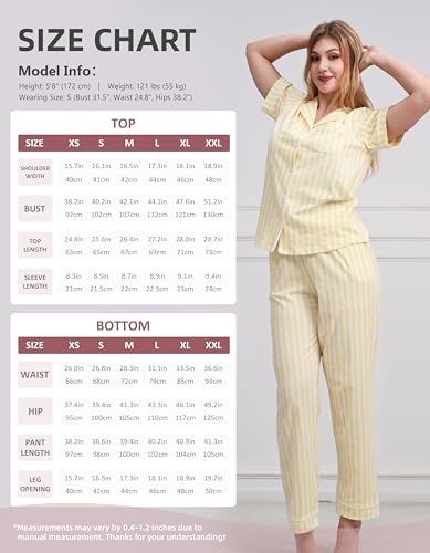 Image of NAP BOUND 100% Cotton Women's Pajama Sets Short Sleeve Button Down Soft Pjs 2 Piece Lounge Set with Pocket Nightwear XS-XXL
