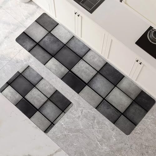 Alfombras de cocina para pasillo y comedor, juego de 2 piezas gris lavable 2