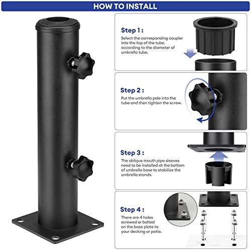 Tube de parasol lalafancy noir réglable en métal pour mâts de différents diamètres