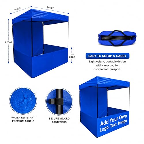 Image of Canopy Tent Portable Waterproof Demo Booth Canopy Stall 6x6x7 Ft for Outdoor Advertising, Marketing Stall, Exhibitions - UV Protection Portable Tent, Heavy-Duty with Carry Bag (6x6x7, Blue)