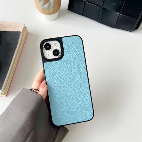 Étui en cuir pour iPhone 14 bleu ciel idéal pour vos sorties urbaines