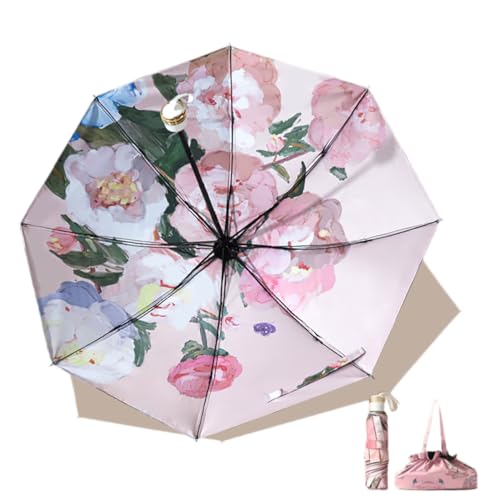 Maibar Sun Umbrella for Women UPF 50 SPF 50 Umbrellas UV Protection Compact Folding Small Lightweight Umbrella (Pink Rose)