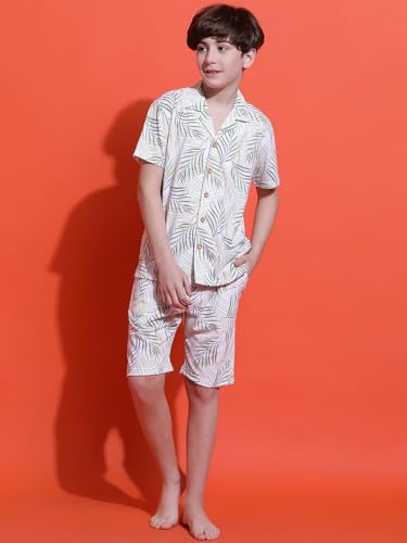 Image of Li'l Tomatoes Boys 100% Cotton Night Suit | Summer Printed Shirt & Shorts Set | Soft & Breathable Sleepwear | 9-16 Years