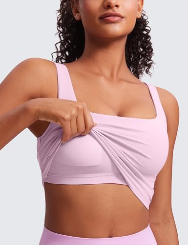 Image of CRZ YOGA Butterluxe Square Neck Crop Tank Top | Light Support, Removable Pads, Yoga, Extremely Soft, Wide Straps, Longline Sports Bras for Women