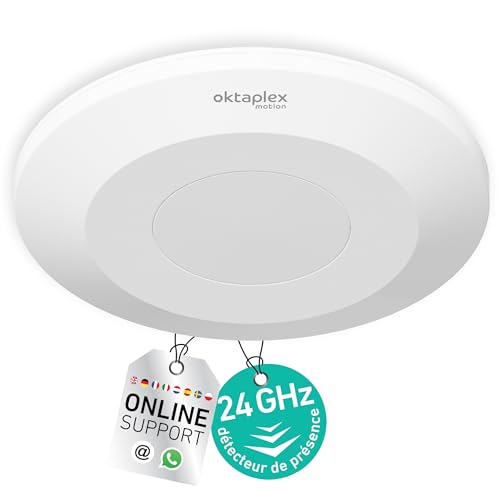 Oktaplex Isa Détecteur de présence pour Plafond Blanc – Ultraplat 22 mm – Capteur Radar 24 GHz pour la détection de présence – Détecteur de...
