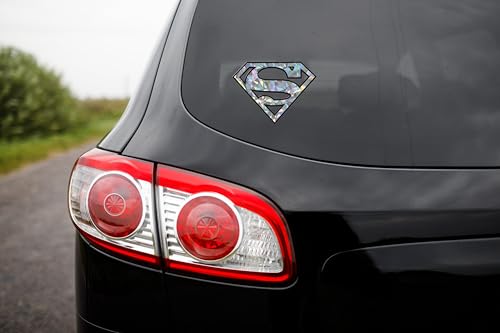 Image of Elektroplate Superman Logo Reflective Car Decal Silver 3.85 inch | Officially Licensed DC Comics - Weatherproof Automotive Grade Sticker - Water Bottle, Laptop & More - Made in the USA