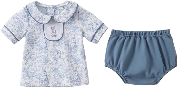 abby&evie Navy bunny embroidery peter pan collar bloomer set