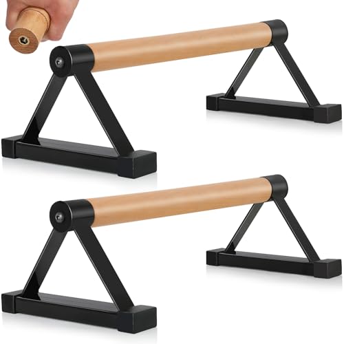 Parallettes Bars, 16 INCH Solid Wood Push Up Bars with Anti-Slip Grip for Calisthenics, Handstand, Floor Workouts, Sturdy Metal Bracket Supports Up to 600 lbs for Home Gym, CrossFit & Fitness Training
