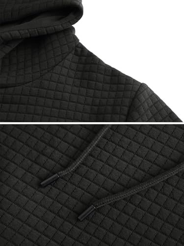 YuKaiChen Men's Pullover Hooded Sweatshirts Plaid Jacquard Long Sleeve Drawstring Hipster Casual Hoodies Black S - Image 4