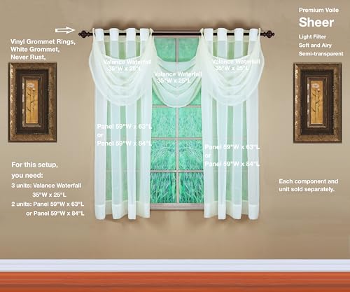 Image of Today's Curtain, Emelia Grommet Sheer Panel 63 inch Ecru, 59 inch W x 63 inch L