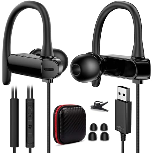 USB Headphone Over-Ear Hook 2.5M 8.2FT Computer Headset Mute Mic USB A Earphone in-Ear Noise Cancel