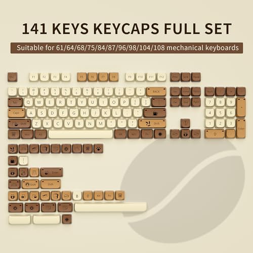 GMKWTL Cute Cat PBT Keycaps 60 Percent, Mao Profile Retro Keycaps,141 Keys Dye-Sublimation Keycap Set Compatible with Most 65% 70% 75% 80% 96% 100% Cherry Gateron MX Switches Mechanical Keyboard