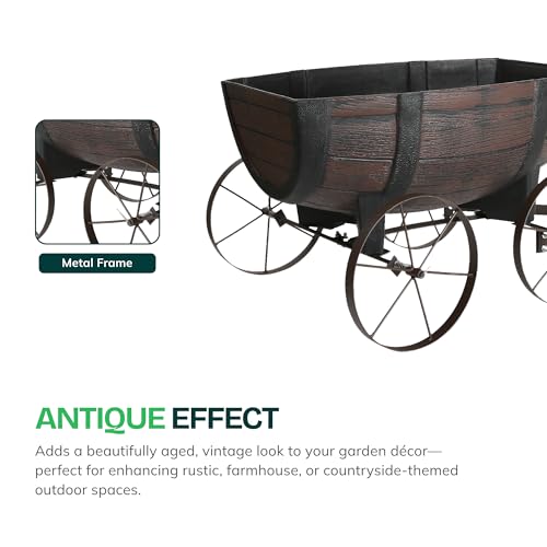 My DIY Garden Wagon Wheel Planter - 41.5 x 29 x 19cm Decorative Wheelbarrow Flower Cart with Handle & Wheels - Outdoor Garden Planter for Patio, Deck & Balcony - Weather & UV-Resistant Flower Planter