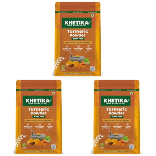 Image of Khetika Turmeric Powder 400g | Toxin Free Haldi | Traditional Stone Ground | High Curcumin & Natural Oils | No Artificial Colours | Authentic Taste & Aroma (Pack of 3)