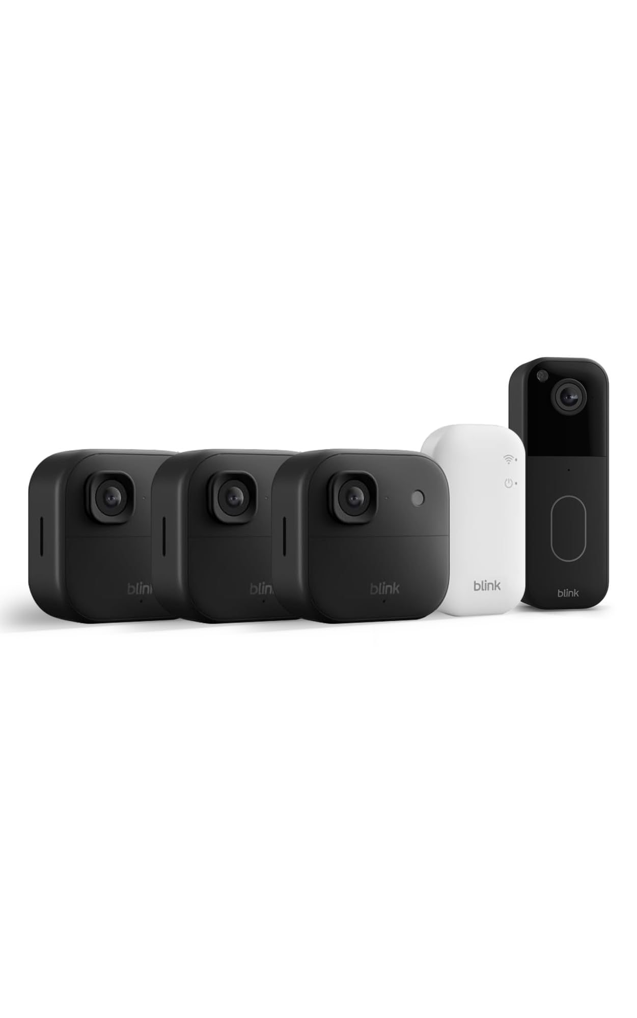 Videocamera esterna 2K+ Blink (ultimo modello) + Videocitofono supplementare Blink — videocamera di sicurezza smart senza fili, risoluzione video 2K, audio ottimizzato. Sistema da 3 videocamere, nero