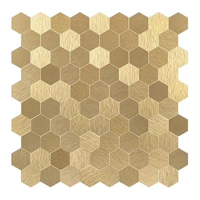 Hexagon Peel and Stick Metal Backsplash, 10-Sheet Peel and Stick Tiles Hexagon Mosaic Tile Stick on Backsplash for Kitchen Bathroom Fireplace