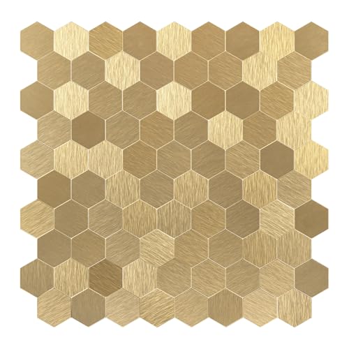 Hexagon Peel and Stick Metal Backsplash 10-Sheet Peel and Stick Tiles Hexagon Mosaic Tile Stick on Backsplash for Kitchen Bathroom Fireplace