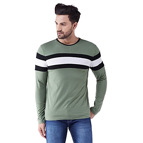 Image of GRITSTONES Men's Cotton Full Sleeve T Shirt | Casual Wear T-Shirts for Mens | Regular Fit Stylish T-Shirt for MensGSFS2509BLKNEOWHT