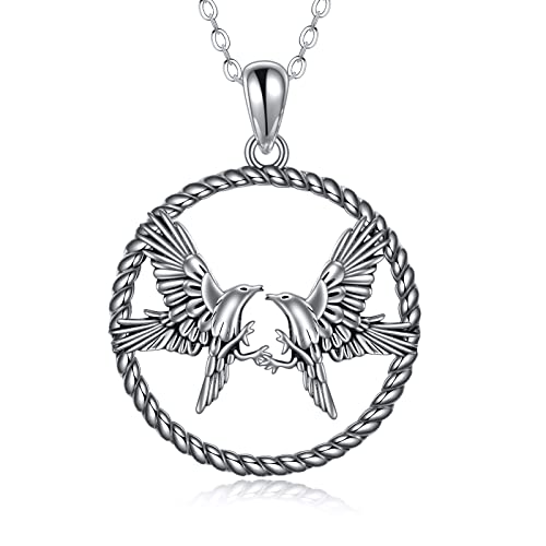 YAFEINI Raven Necklace Sterling Silver Crow Pendant Bird Necklace Raven Jewelry for Men