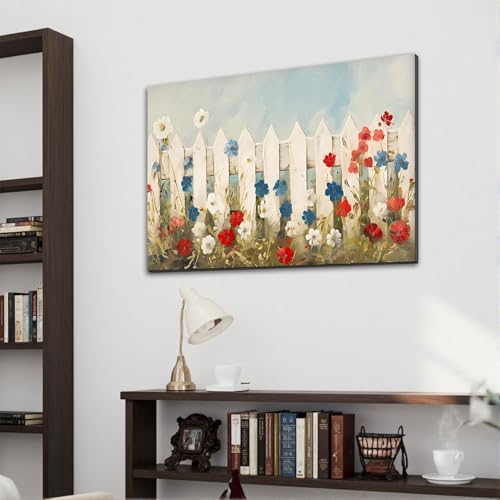 Image of Framed Old Glory American Flag Wall Art, Patriotic Classic Canvas Art Pictures, USA Traditional Wall Decor, Made in USA Ready to Hang for Living Room Entryway Hall