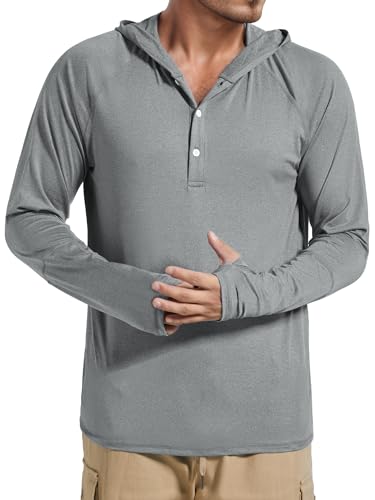 Men's UPF 50+ Sun Protection Hoodie Fishing Shirts Long Sleeve Rash Guard SPF UV Shirt with Thumbhole