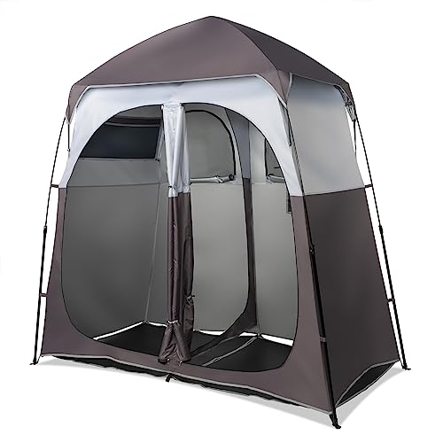 VINGLI 2 Room Shower Tent, 7.5 FT Instant Pop Up Shelter with Carrying Bag, Privacy Changing Room Tent, Perfect for Portable Toilet, Camping, Dressing, Outdoor Indoor, Easy Setup(Brown)