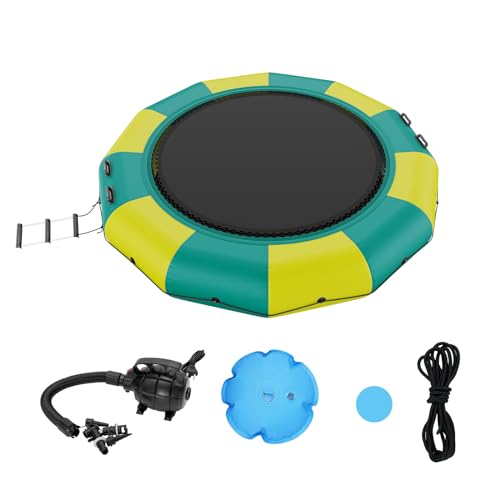 VEVOR Trampoline Aquatique Gonflable, Trampoline sur l’Eau 367x60 cm, Plate-forme de Natation Portable avec Échelle 3 Marches et Pompe à Air Électrique,...