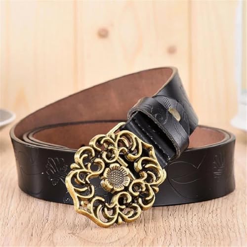 Women’S Casual Split Leather Pin Buckle Belt Vintage Printed 3.3Cm Waistband For Jeans Trousers2