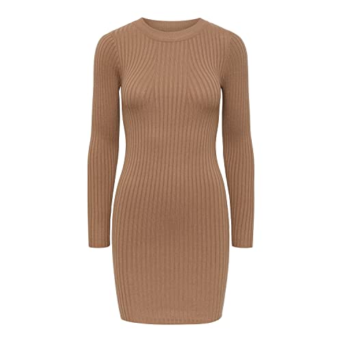 PIECES Pccrista LS O-Cuello Vestido de Punto Noos BC, fósil, S para Mujer