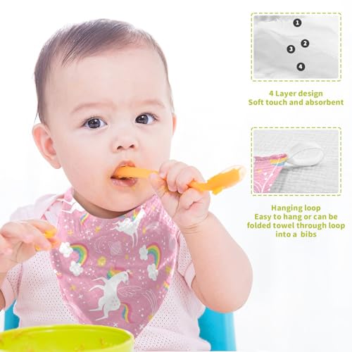 Image of vvfelixl White Unicorn Rainbow Star Baby Burp Cloths Baby Muslin Washcloths for Boys Girls Cotton Baby Face Towel for Newborn Infants Soft and Absorbent 11.8 X 11.8 in, 5 Pack