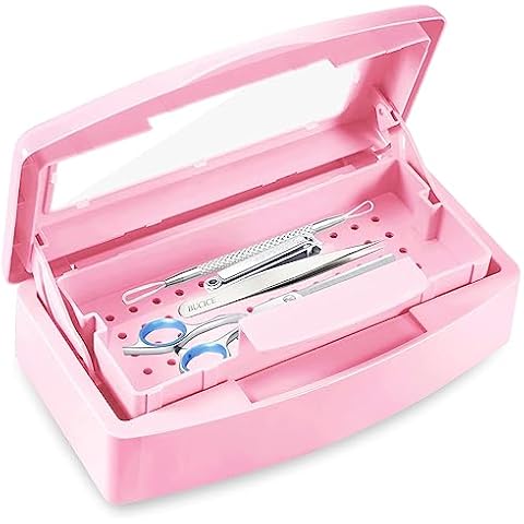 Sterilizer for Nail Tools, BUCICE Sterilization Tray for Tweezers, Nail Supplies, Hair Salon, Nail Tech Must Haves, Pink Cover