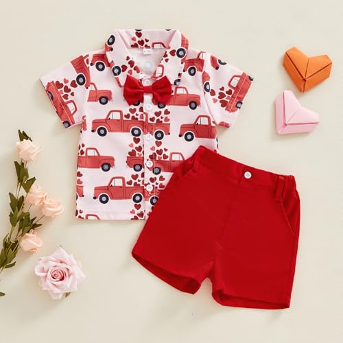 Image of Toddler Boy Summer Outfits Button Down Short Sleeve Floral Shirts & Casual Shorts 1-6 Years Boys Clothes Set