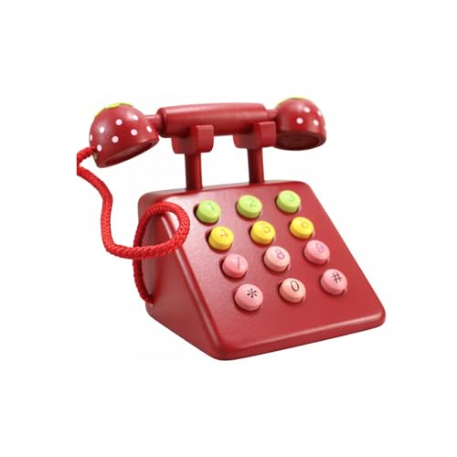 Téléphone décoratif en bois rouge pour le jeu de rôle des enfants